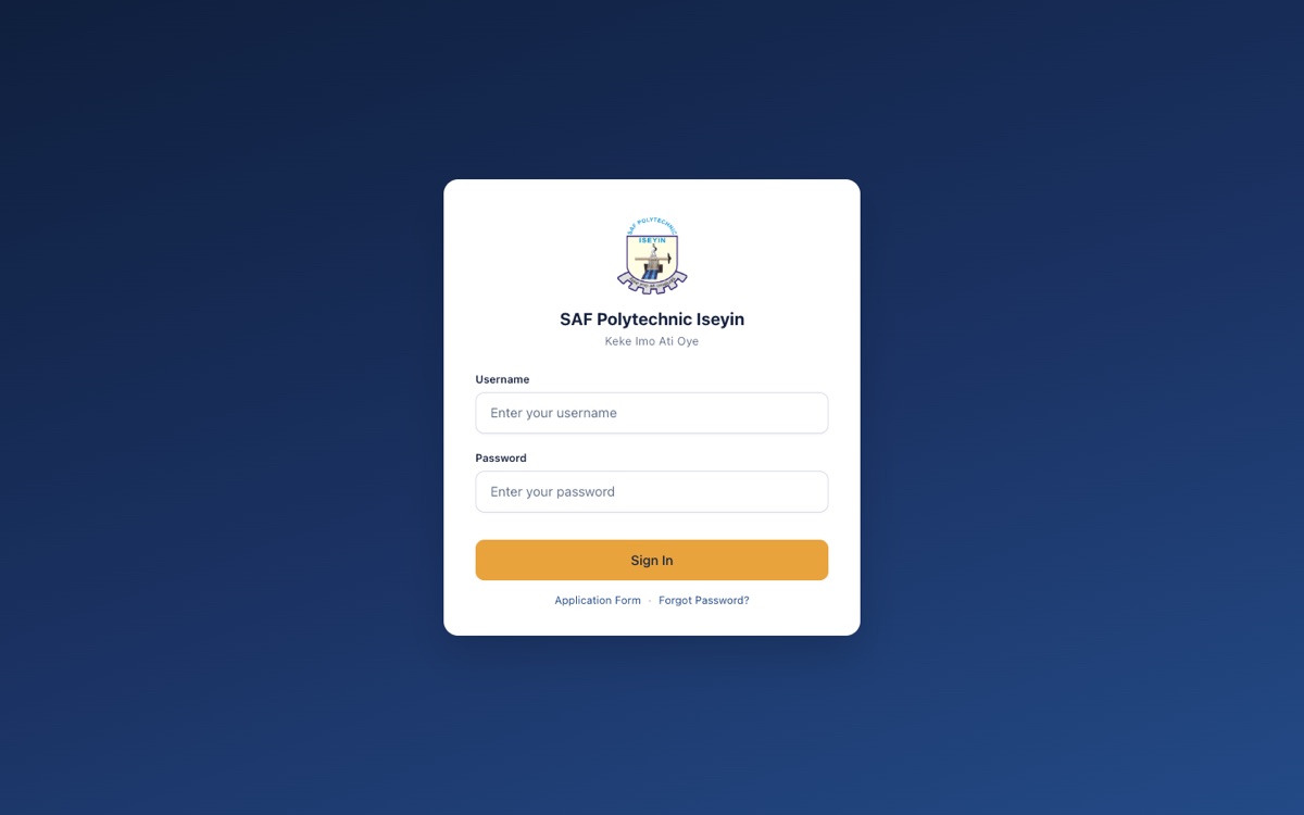 The SAF Polytechnic admission portal sign-in page